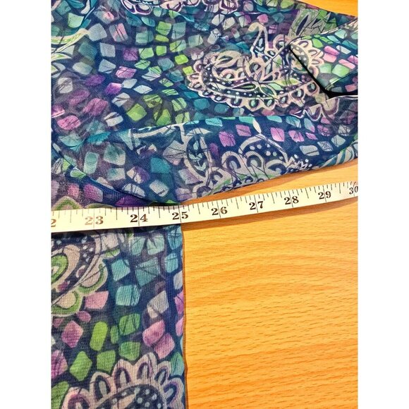 Bon Worth Blouse Womens XL Sheer Paisley Blue Button Up Collar 3/4 Sleeve Boho - Picture 4 of 9